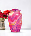 Classic abstract urn for cremation, a velvet pouch for ashes