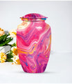Classic abstract urn for cremation, a velvet pouch for ashes