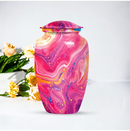 Classic abstract urn for cremation, a velvet pouch for ashes