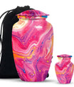 Classic abstract urn for cremation, a velvet pouch for ashes