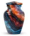Abstract classic 10-inch aluminum urn for adult human ashes.