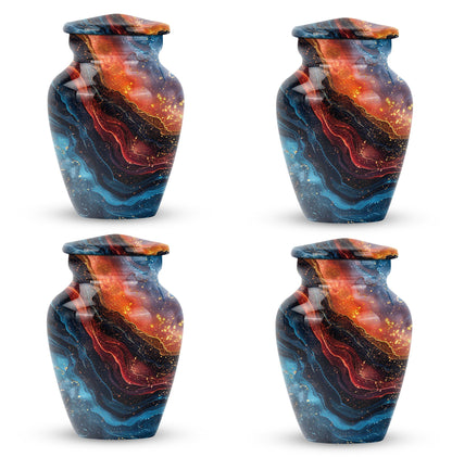 Abstract classic 10-inch aluminum urn for adult human ashes.