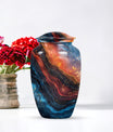 Abstract classic 10-inch aluminum urn for adult human ashes.