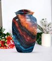 Abstract classic 10-inch aluminum urn for adult human ashes.