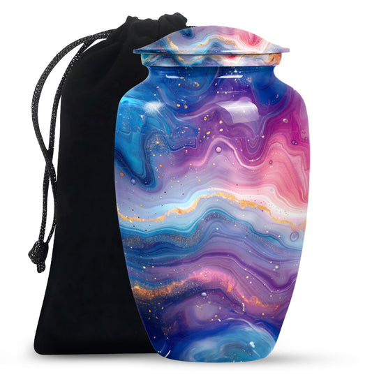 Abstract handcrafted 10 inch aluminium classic urn for containment of ashes with personal engraving