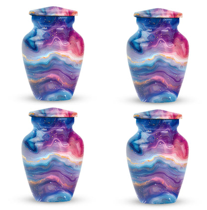 Abstract handcrafted 10 inch aluminium classic urn for containment of ashes with personal engraving