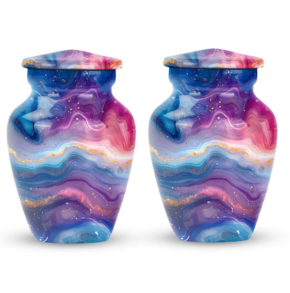 Abstract handcrafted 10 inch aluminium classic urn for containment of ashes with personal engraving