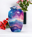 Abstract handcrafted 10 inch aluminium classic urn for containment of ashes with personal engraving