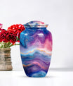 Abstract handcrafted 10 inch aluminium classic urn for containment of ashes with personal engraving