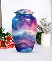 Abstract handcrafted 10 inch aluminium classic urn for containment of ashes with personal engraving