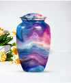 Abstract handcrafted 10 inch aluminium classic urn for containment of ashes with personal engraving
