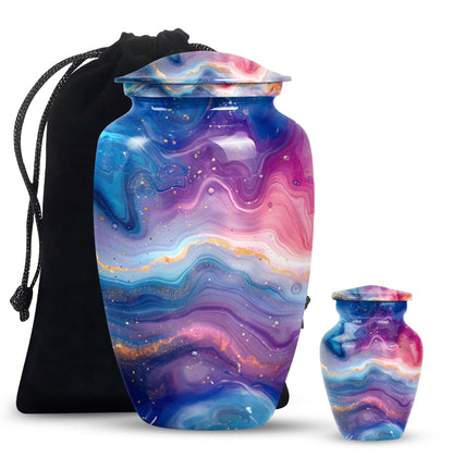Abstract handcrafted 10 inch aluminium classic urn for containment of ashes with personal engraving