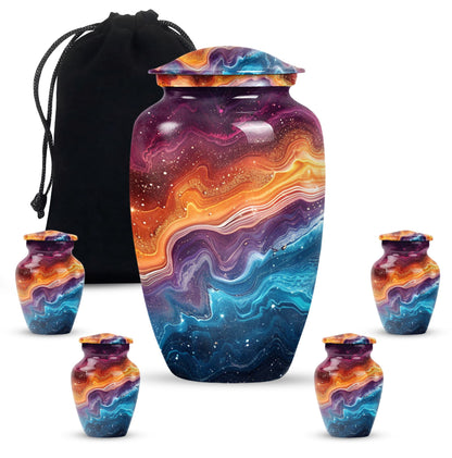 Abstract 10 inch classic aluminum cremation urn.