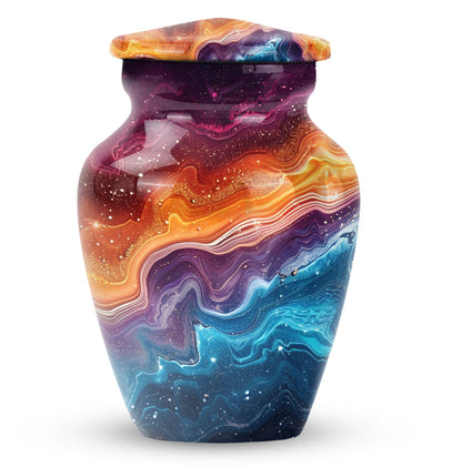 Abstract 10 inch classic aluminum cremation urn.