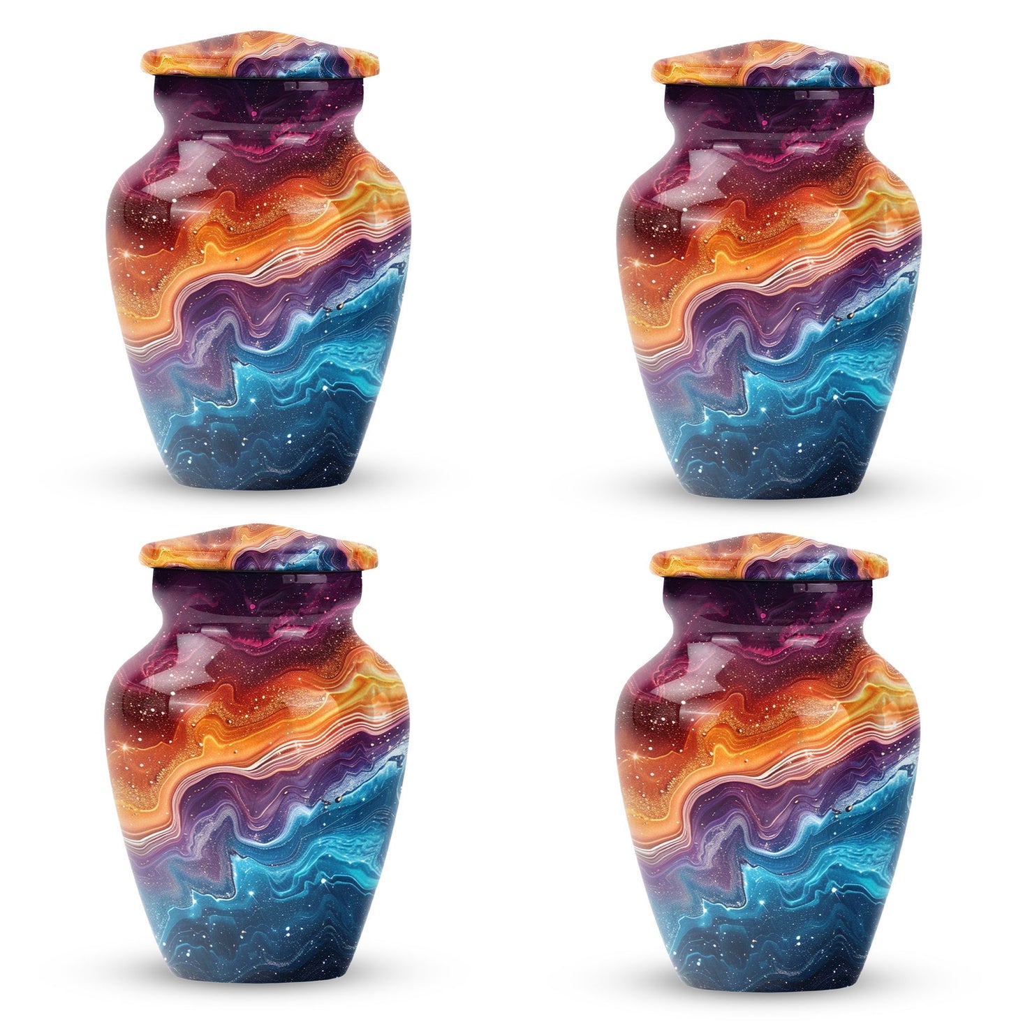 Abstract 10 inch classic aluminum cremation urn.