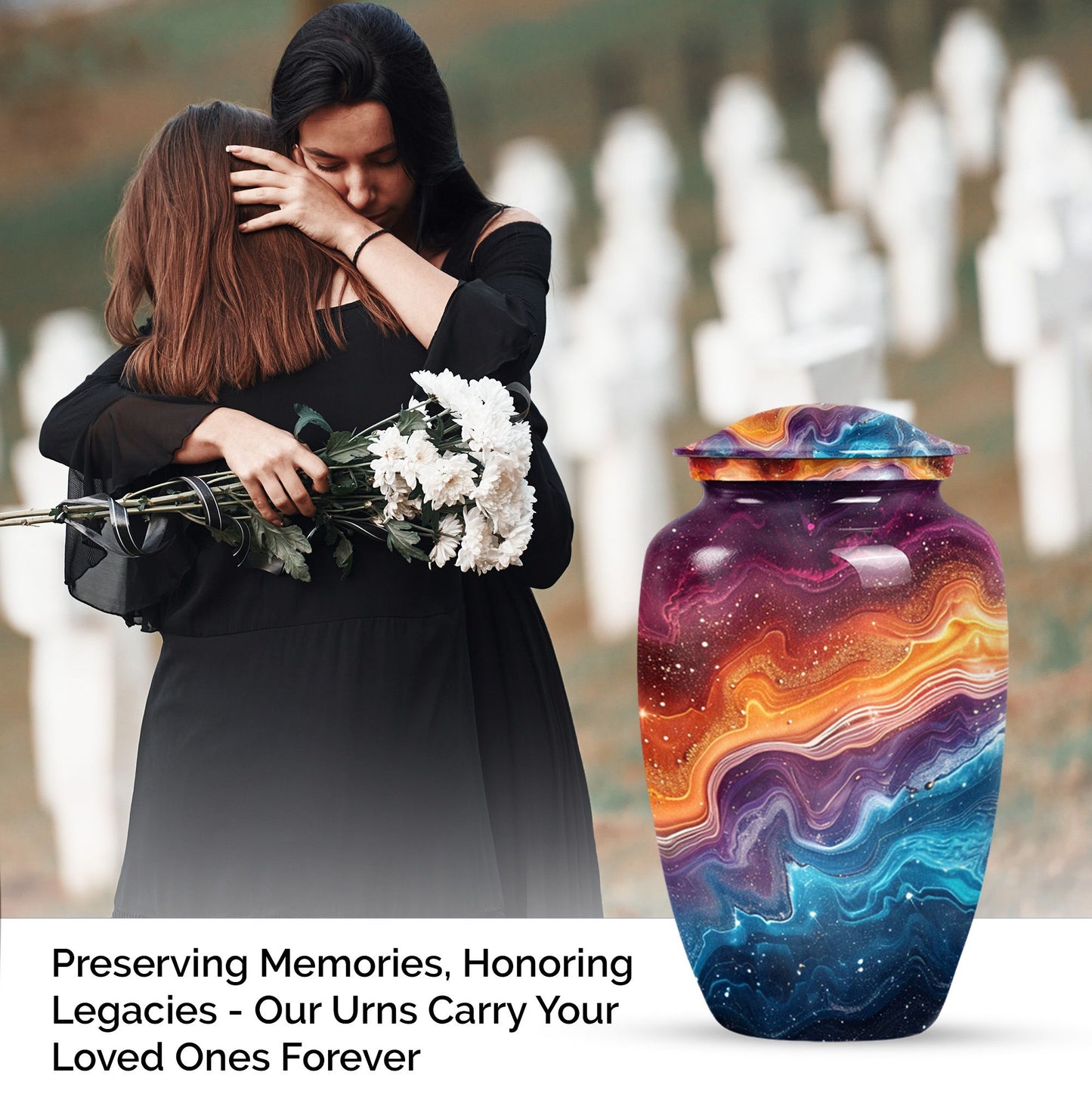 Abstract 10 inch classic aluminum cremation urn.