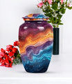 Abstract 10 inch classic aluminum cremation urn.