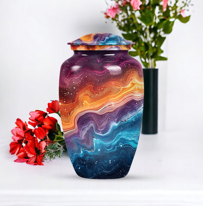 Abstract 10 inch classic aluminum cremation urn.