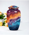 Abstract 10 inch classic aluminum cremation urn.