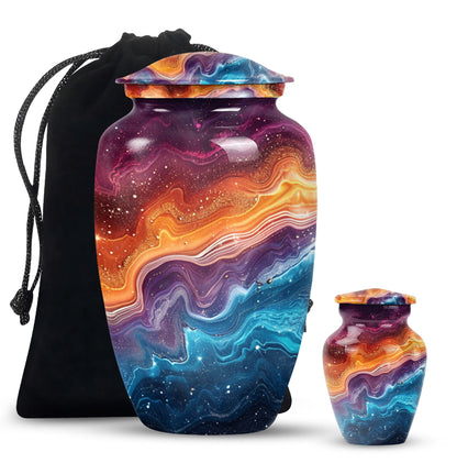 Abstract 10 inch classic aluminum cremation urn.