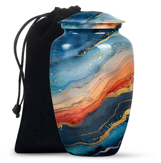 Classic 10-inch abstract urn for burial cremation.
