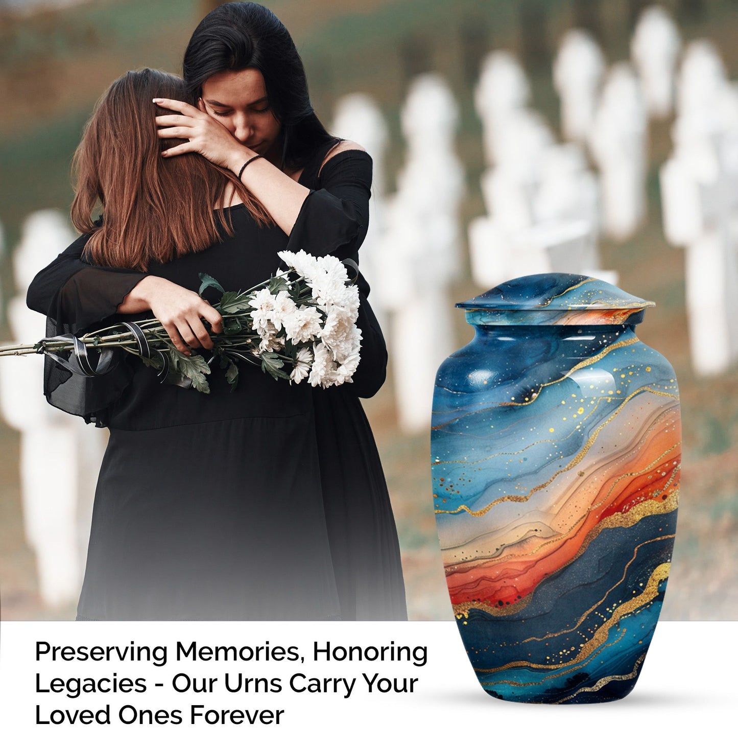 Classic 10-inch abstract urn for burial cremation.