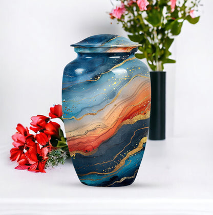 Classic 10-inch abstract urn for burial cremation.