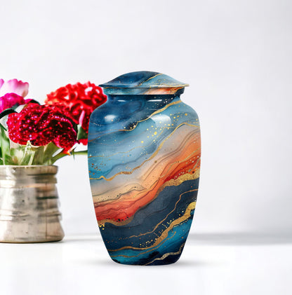 Classic 10-inch abstract urn for burial cremation.