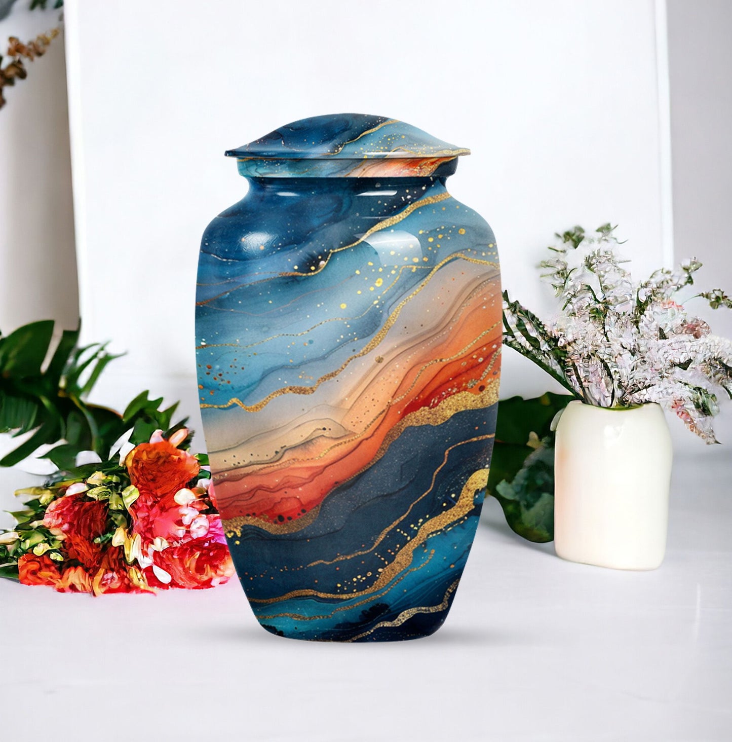 Classic 10-inch abstract urn for burial cremation.