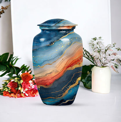 Classic 10-inch abstract urn for burial cremation.