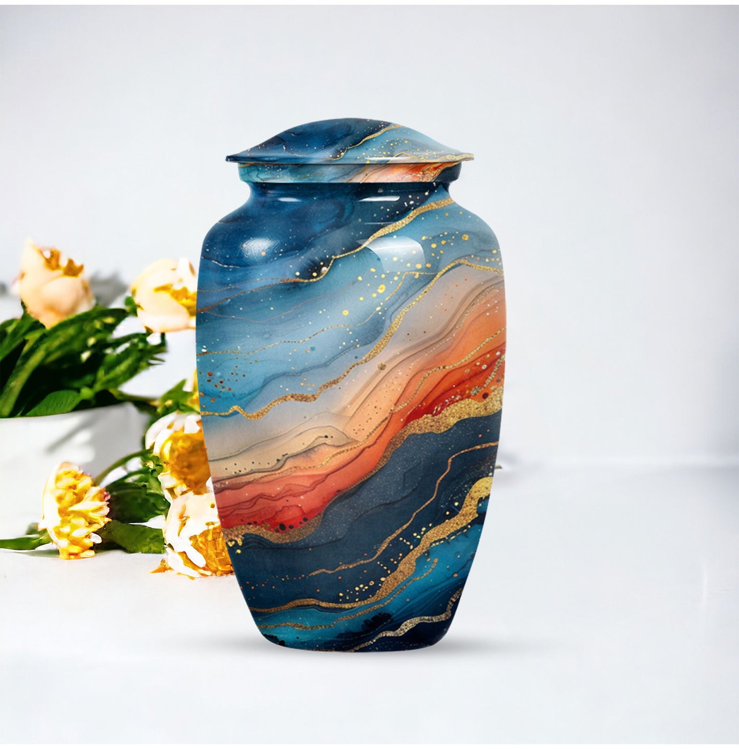 Classic 10-inch abstract urn for burial cremation.