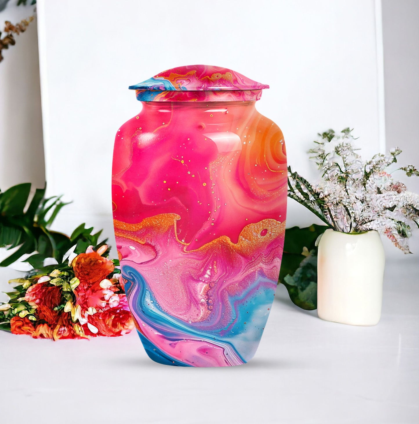 Abstract Aluminium Urn for men, personalized engraving.