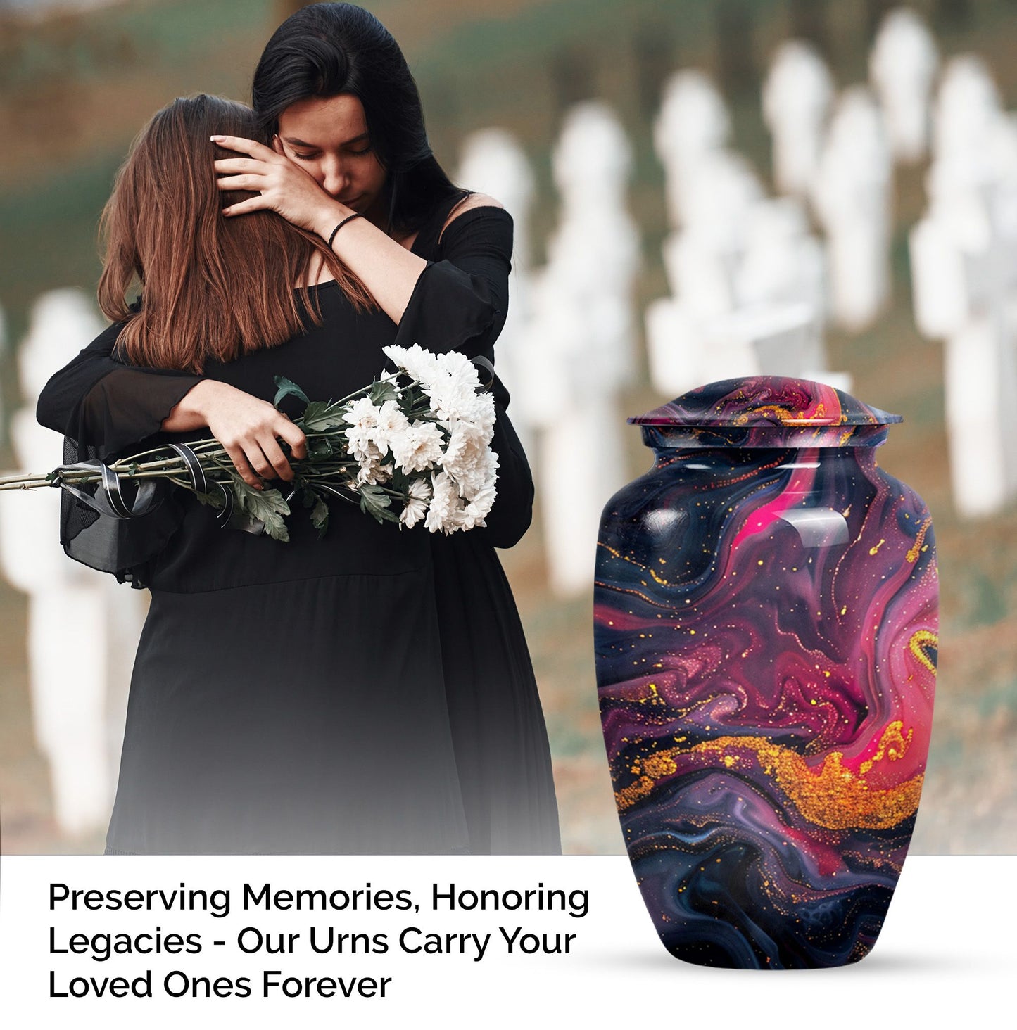 Classic 10-inch Abstract Urn, aluminium funeral cremation urn for women.