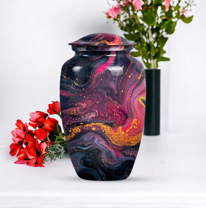 Classic 10-inch Abstract Urn, aluminium funeral cremation urn for women.