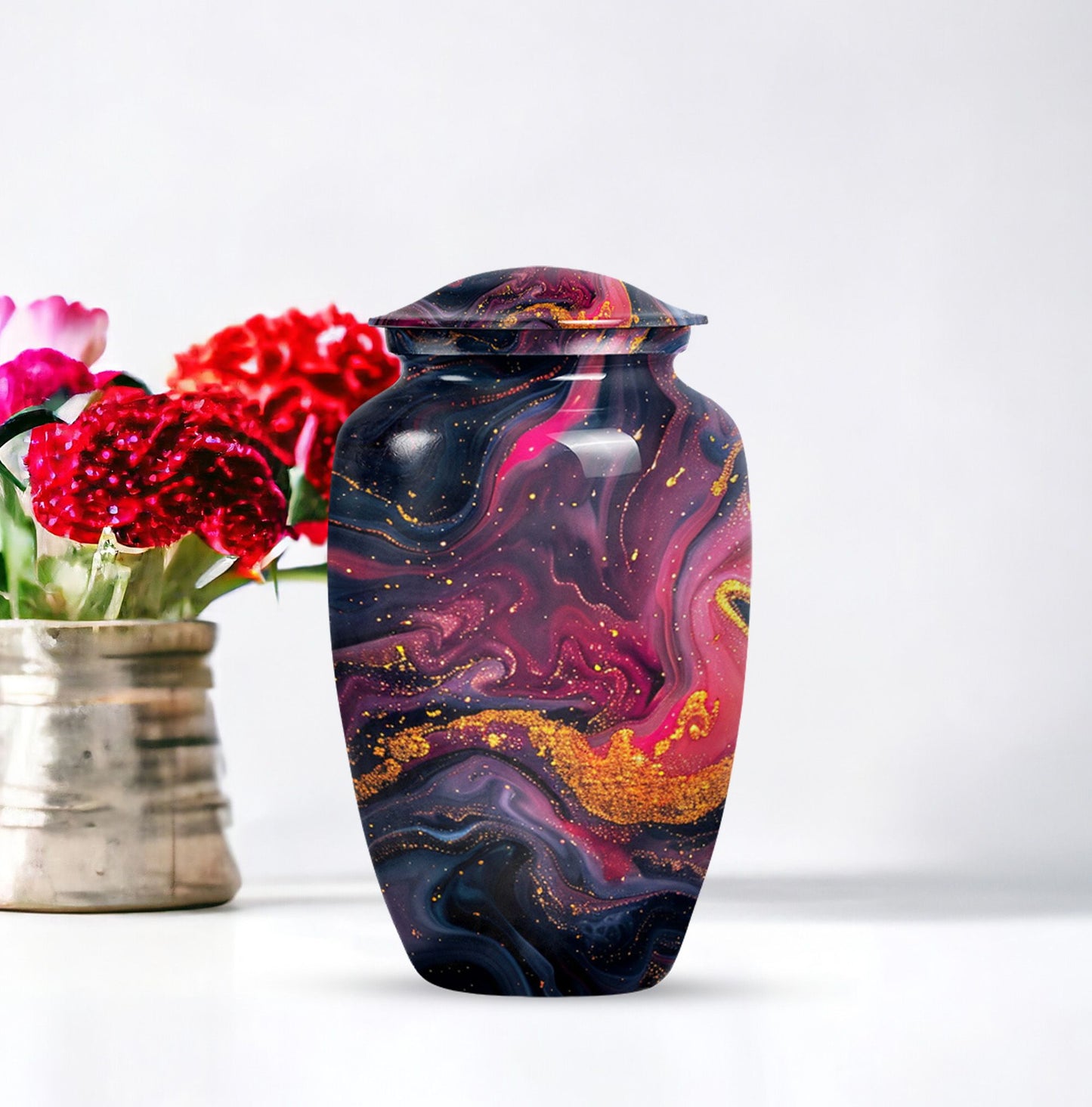 Classic 10-inch Abstract Urn, aluminium funeral cremation urn for women.