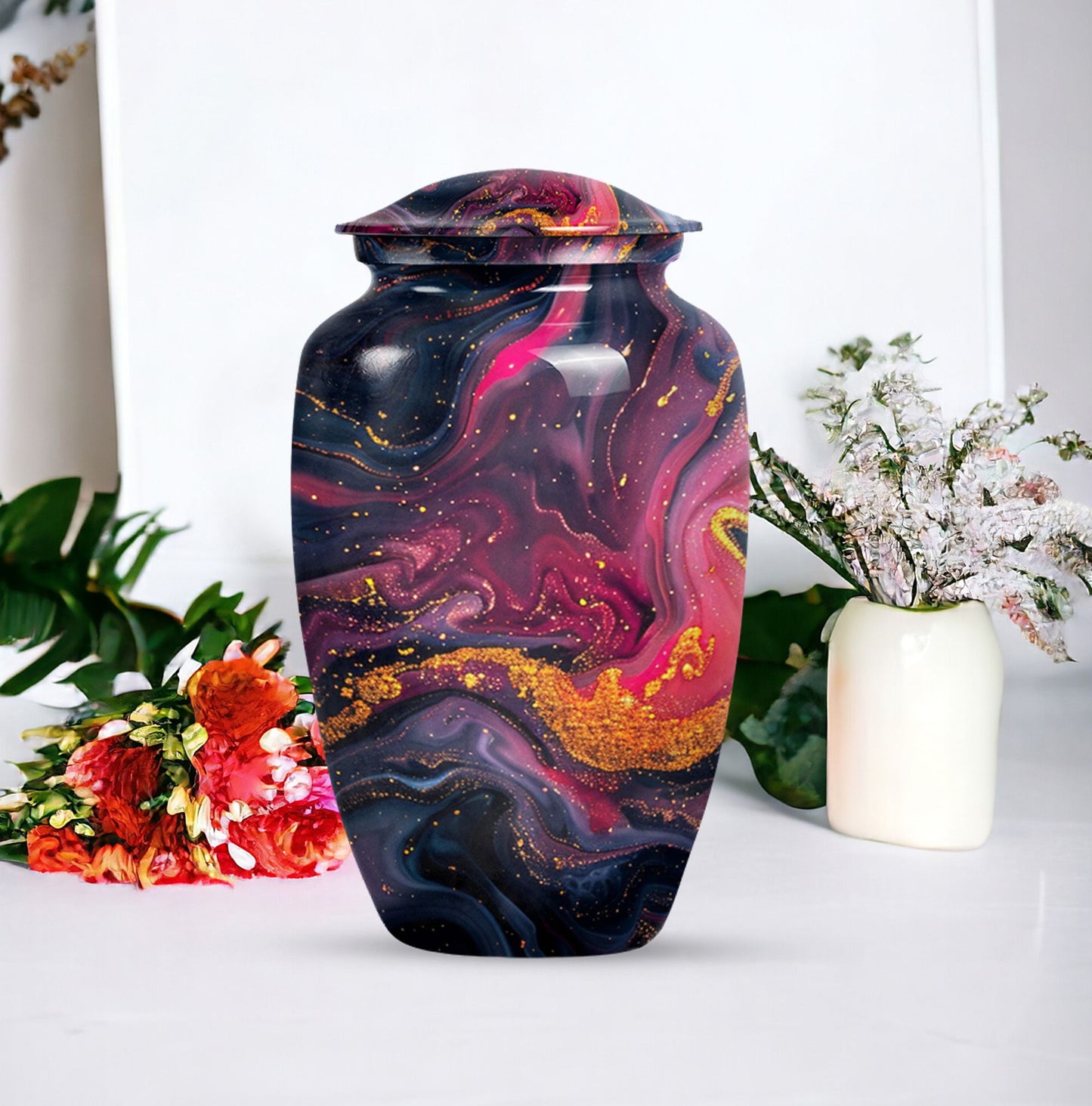 Classic 10-inch Abstract Urn, aluminium funeral cremation urn for women.