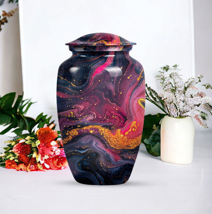 Classic 10-inch Abstract Urn, aluminium funeral cremation urn for women.