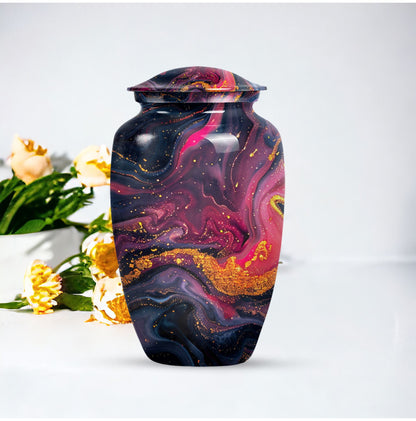 Classic 10-inch Abstract Urn, aluminium funeral cremation urn for women.