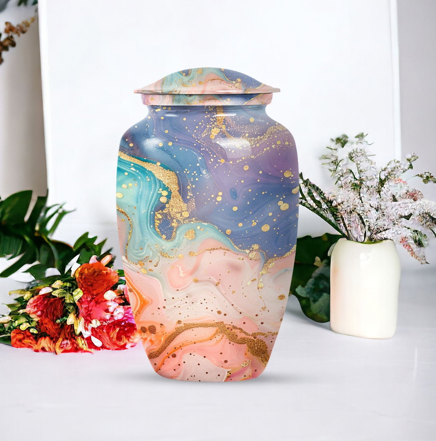 Abstract Urn for adult human ashes, customizable with names