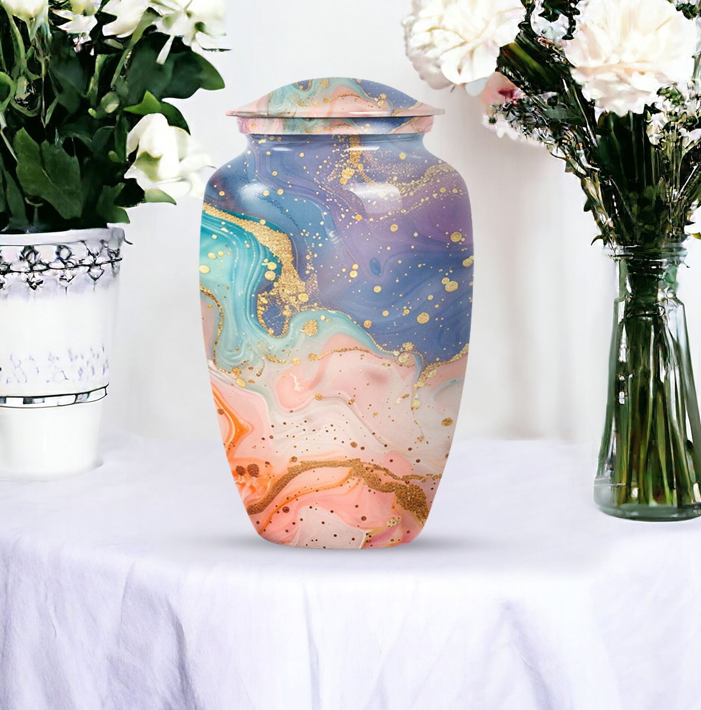 Abstract Urn for adult human ashes, customizable with names