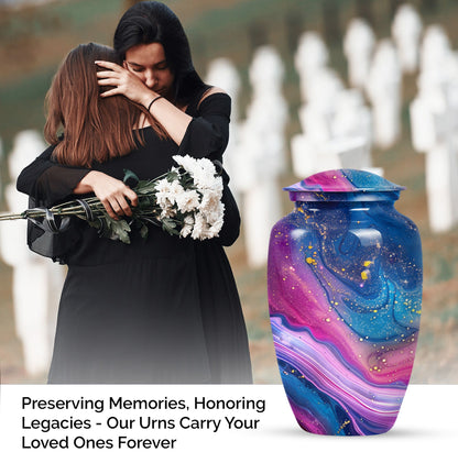 Abstract large cremation urn with personalizable engraving.