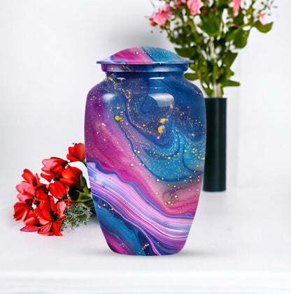 Abstract large cremation urn with personalizable engraving.