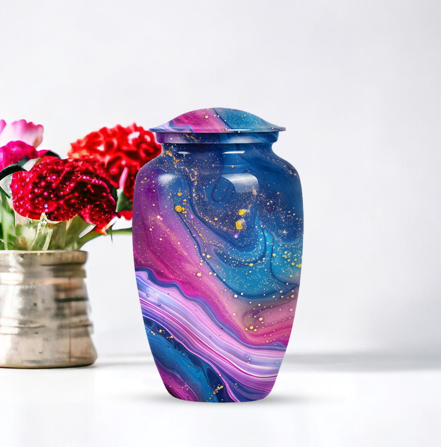 Abstract large cremation urn with personalizable engraving.