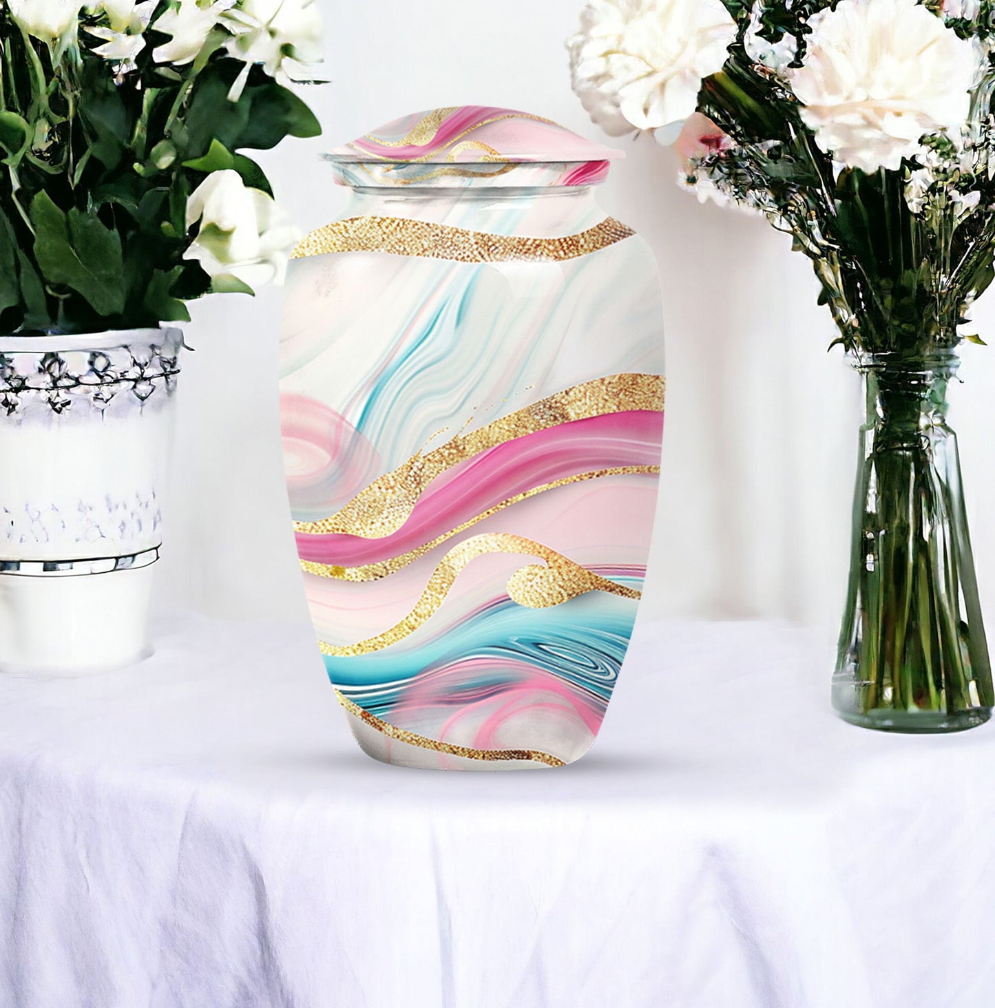 Abstract Classic Urn, an aluminium large funeral burial urn.
