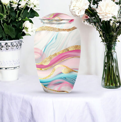 Abstract Classic Urn, an aluminium large funeral burial urn.
