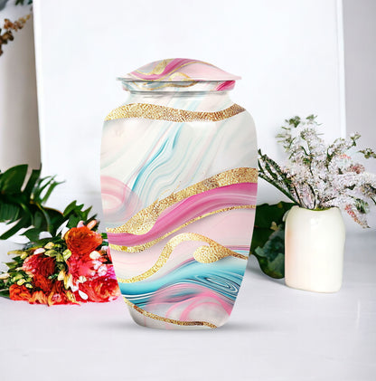 Abstract Classic Urn, an aluminium large funeral burial urn.