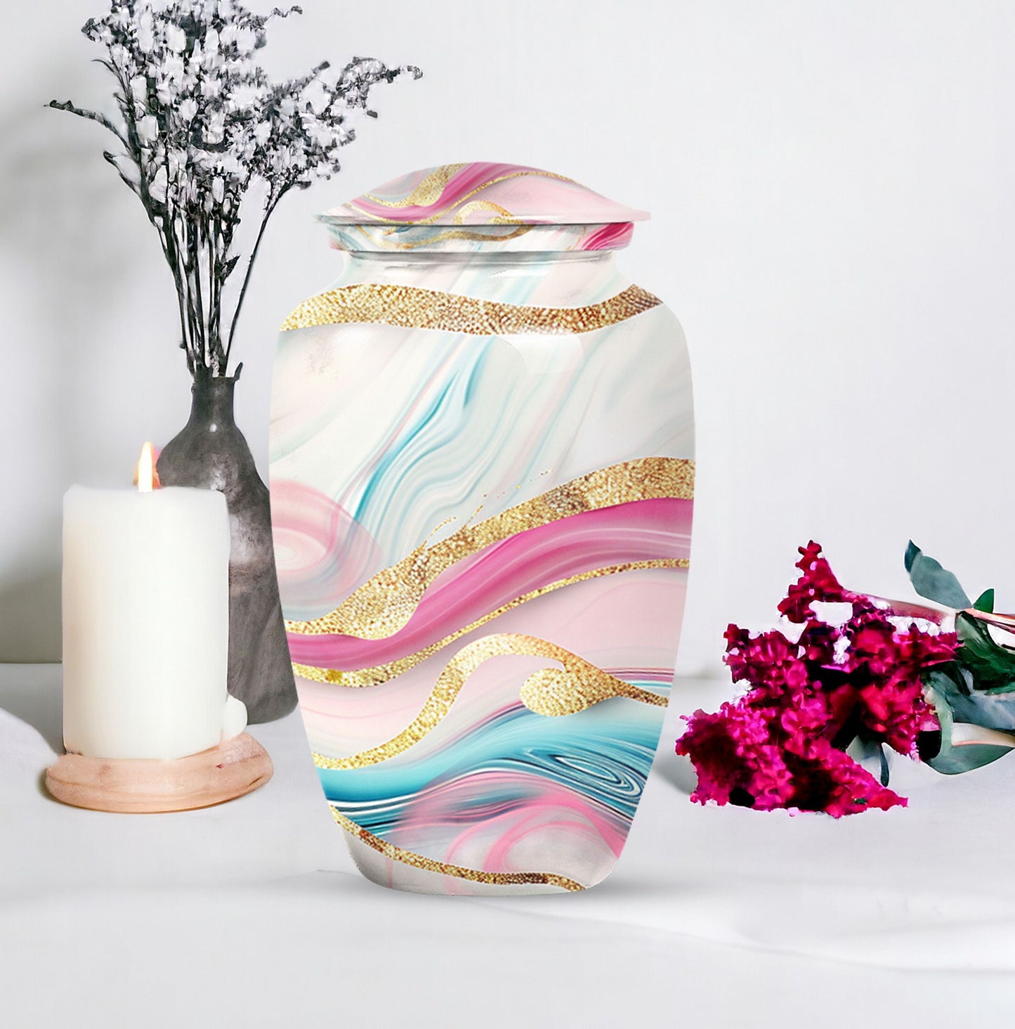 Abstract Classic Urn, an aluminium large funeral burial urn.