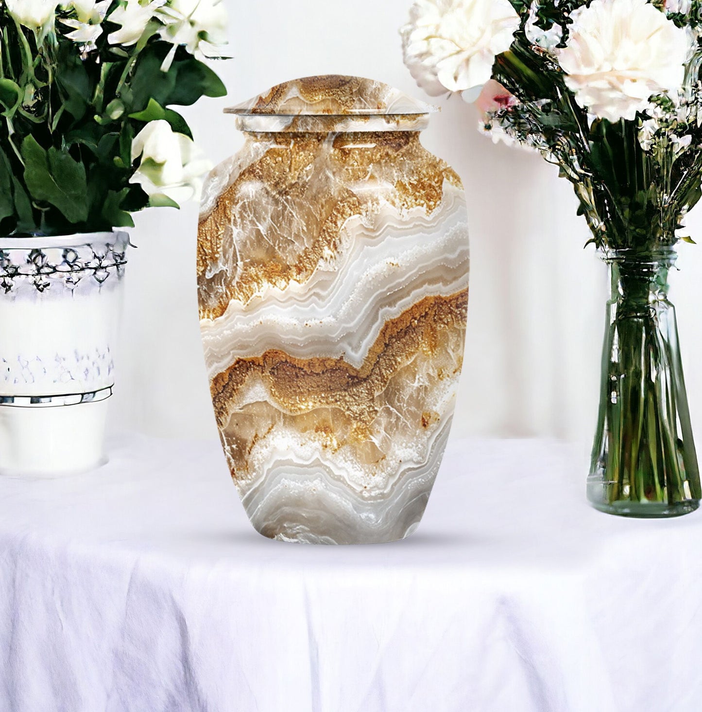Classic Abstract Urn made of aluminium for cremation ashes.