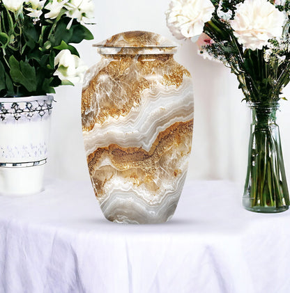 Classic Abstract Urn made of aluminium for cremation ashes.