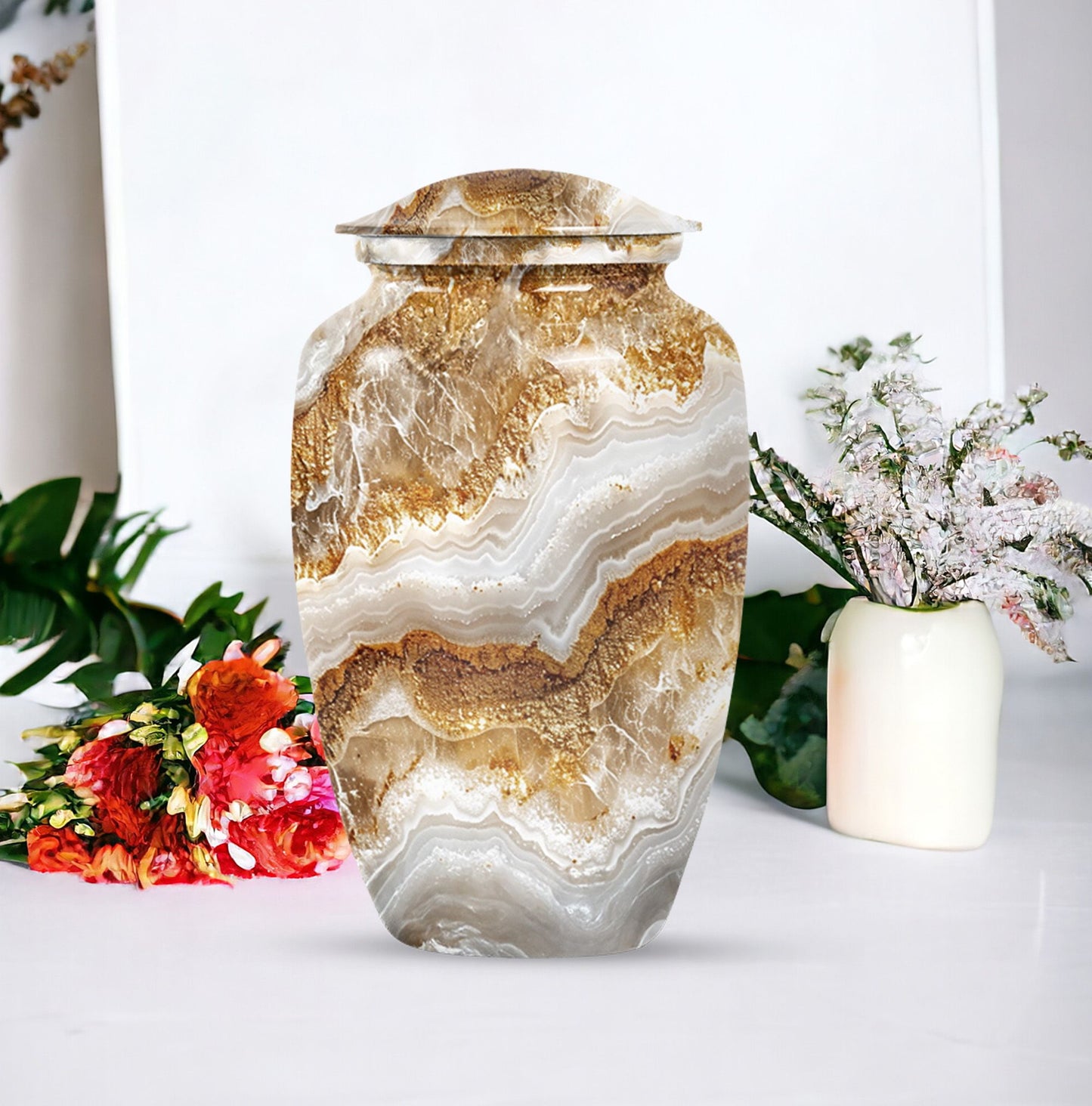 Classic Abstract Urn made of aluminium for cremation ashes.